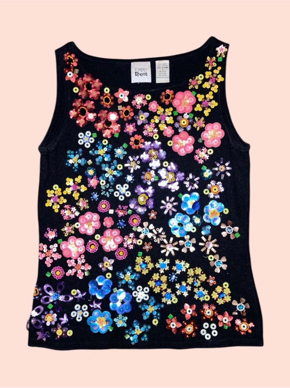 Black Floral Embellished Tank